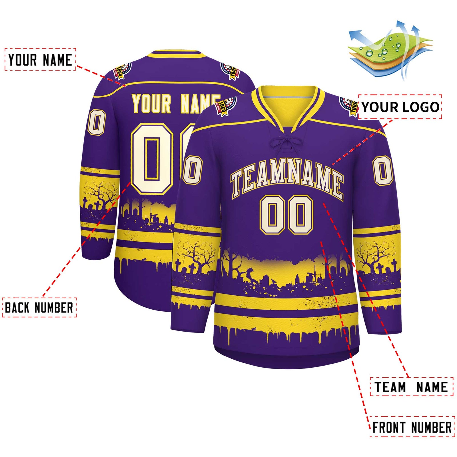 Custom Purple Gold Cream Gradient Fashion Halloween Stretch Fabric Hockey Jersey| KXKSHOP