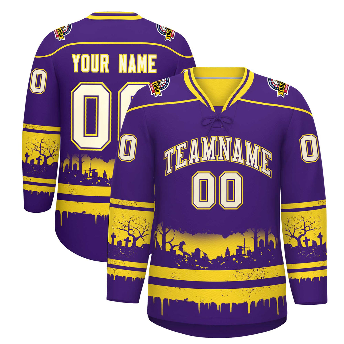 Custom Purple Gold Cream Gradient Fashion Halloween Stretch Fabric Hockey Jersey| KXKSHOP
