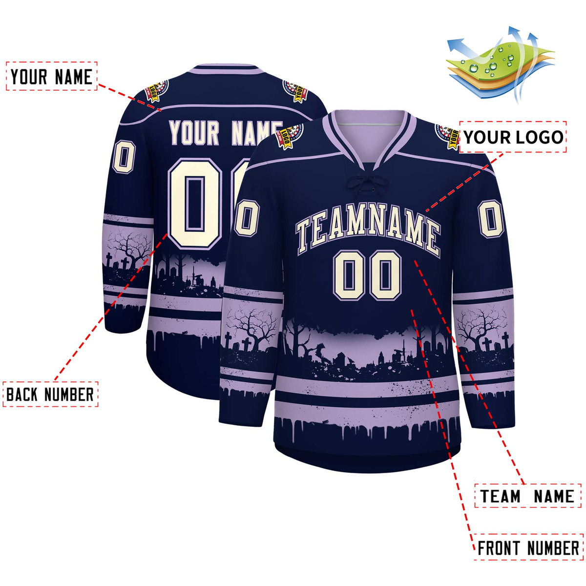 Custom Navy Light Purple Cream Gradient Fashion Halloween Stretch Fabric Hockey Jersey| KXKSHOP