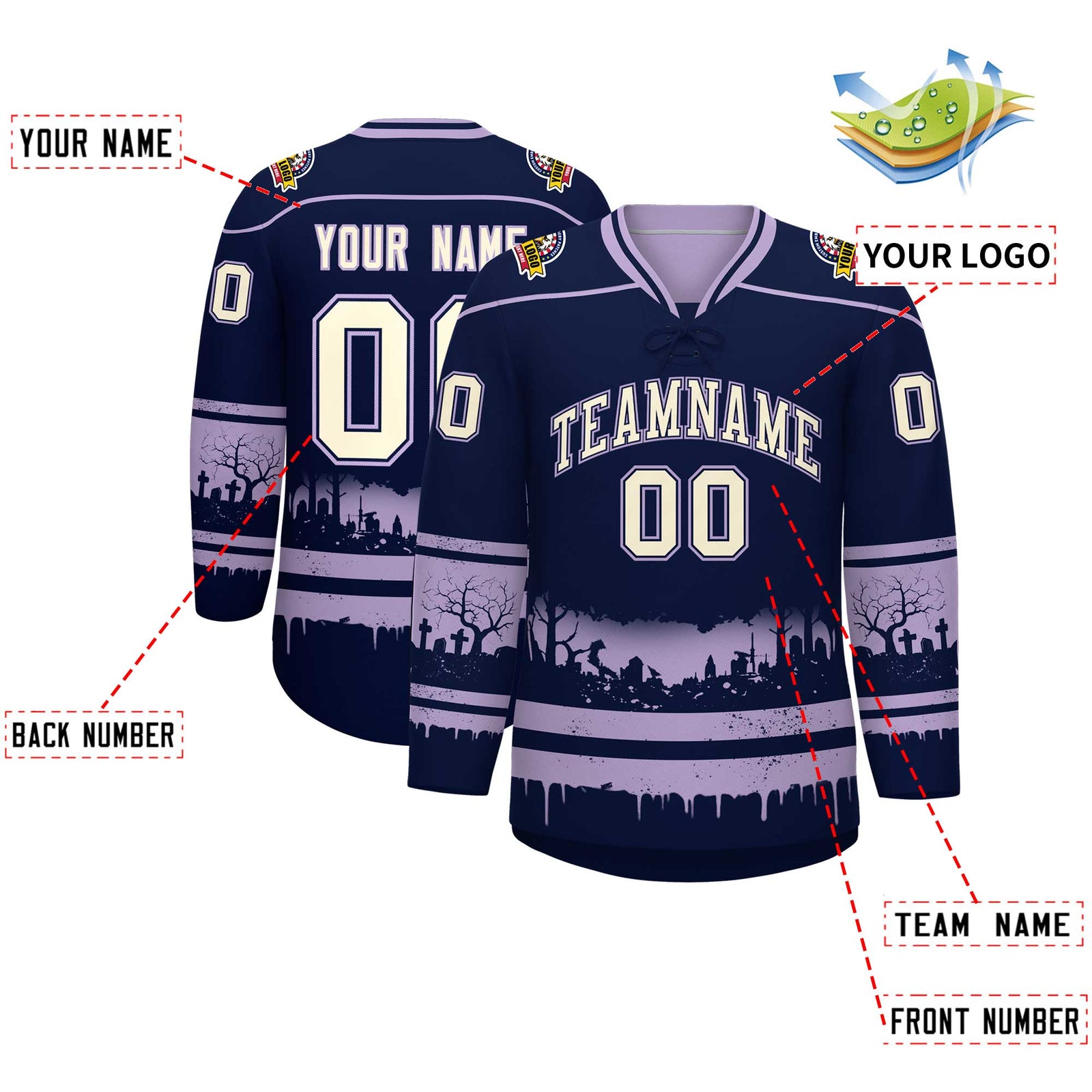 Custom Navy Light Purple Cream Gradient Fashion Halloween Stretch Fabric Hockey Jersey| KXKSHOP