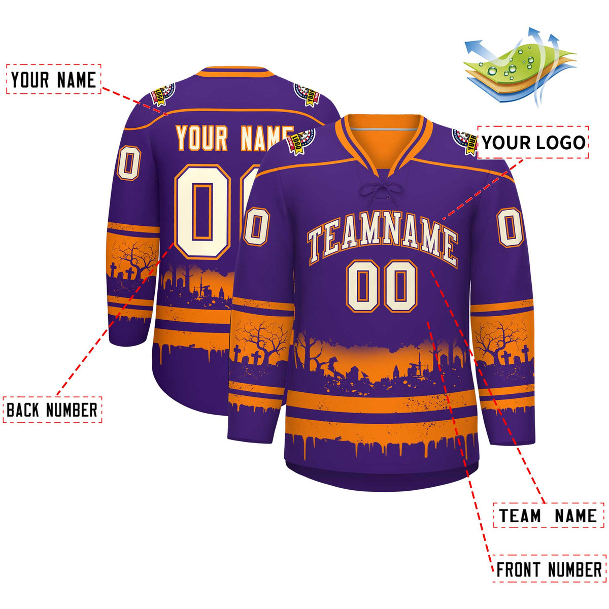 Custom Purple Orange Cream Gradient Fashion Halloween Stretch Fabric Hockey Jersey| KXKSHOP
