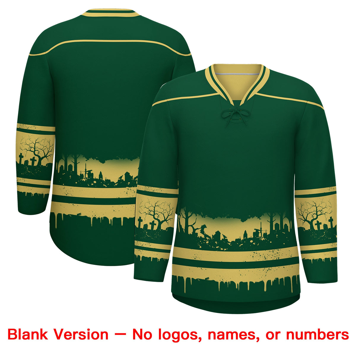 Custom Dark Green Old Gold Cream Gradient Fashion Halloween Stretch Fabric Hockey Jersey| KXKSHOP