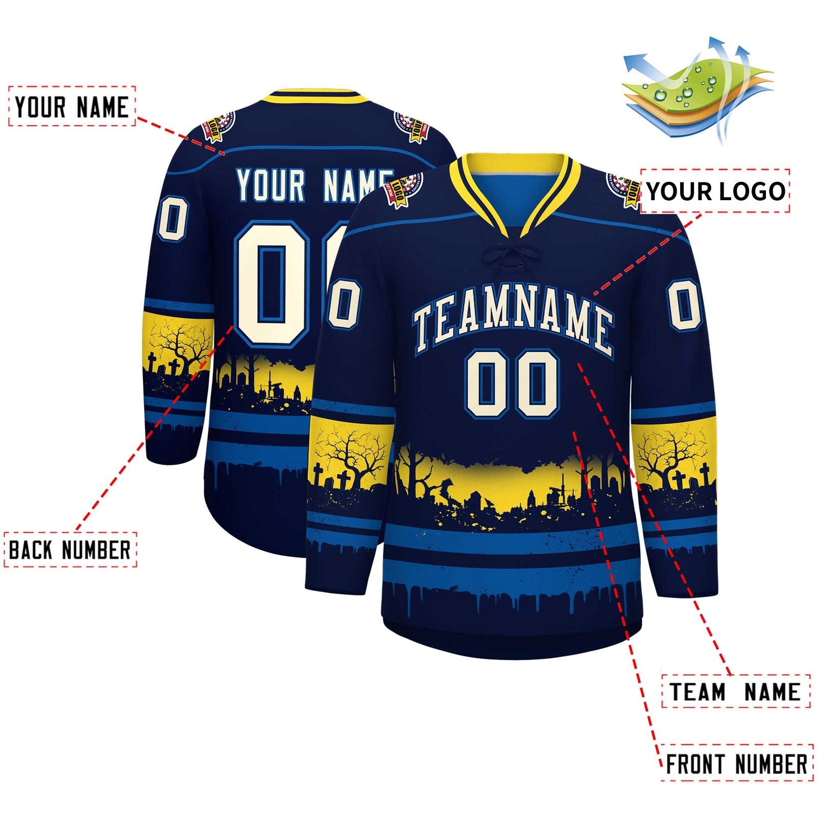 Custom Navy Royal Gold Gradient Fashion Halloween Stretch Fabric Hockey Jersey| KXKSHOP