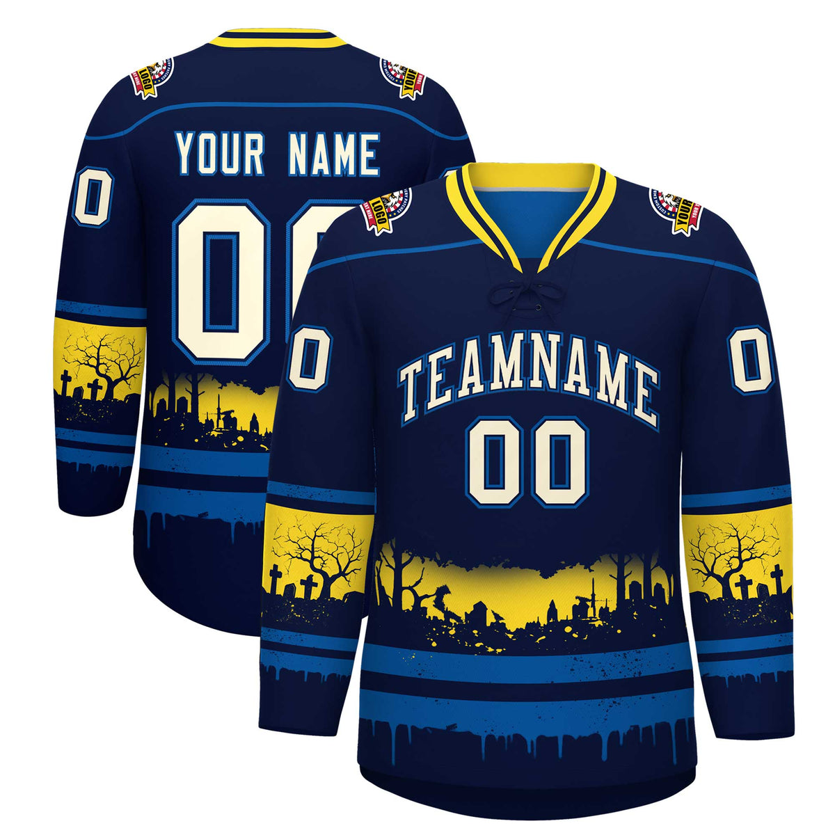 Custom Navy Royal Gold Gradient Fashion Halloween Stretch Fabric Hockey Jersey| KXKSHOP