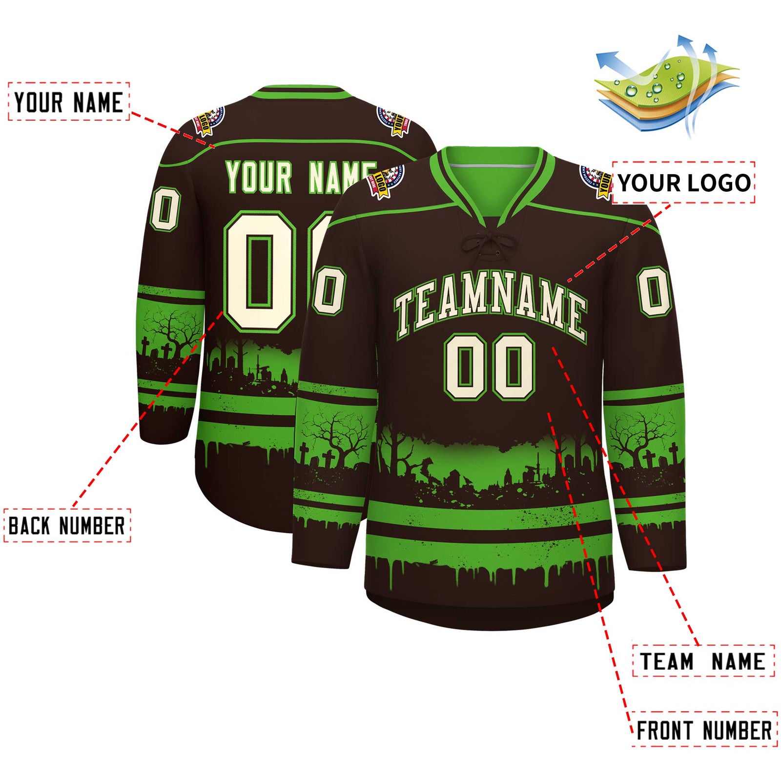 Custom Brown Light Green Cream Gradient Fashion Halloween Stretch Fabric Hockey Jersey| KXKSHOP