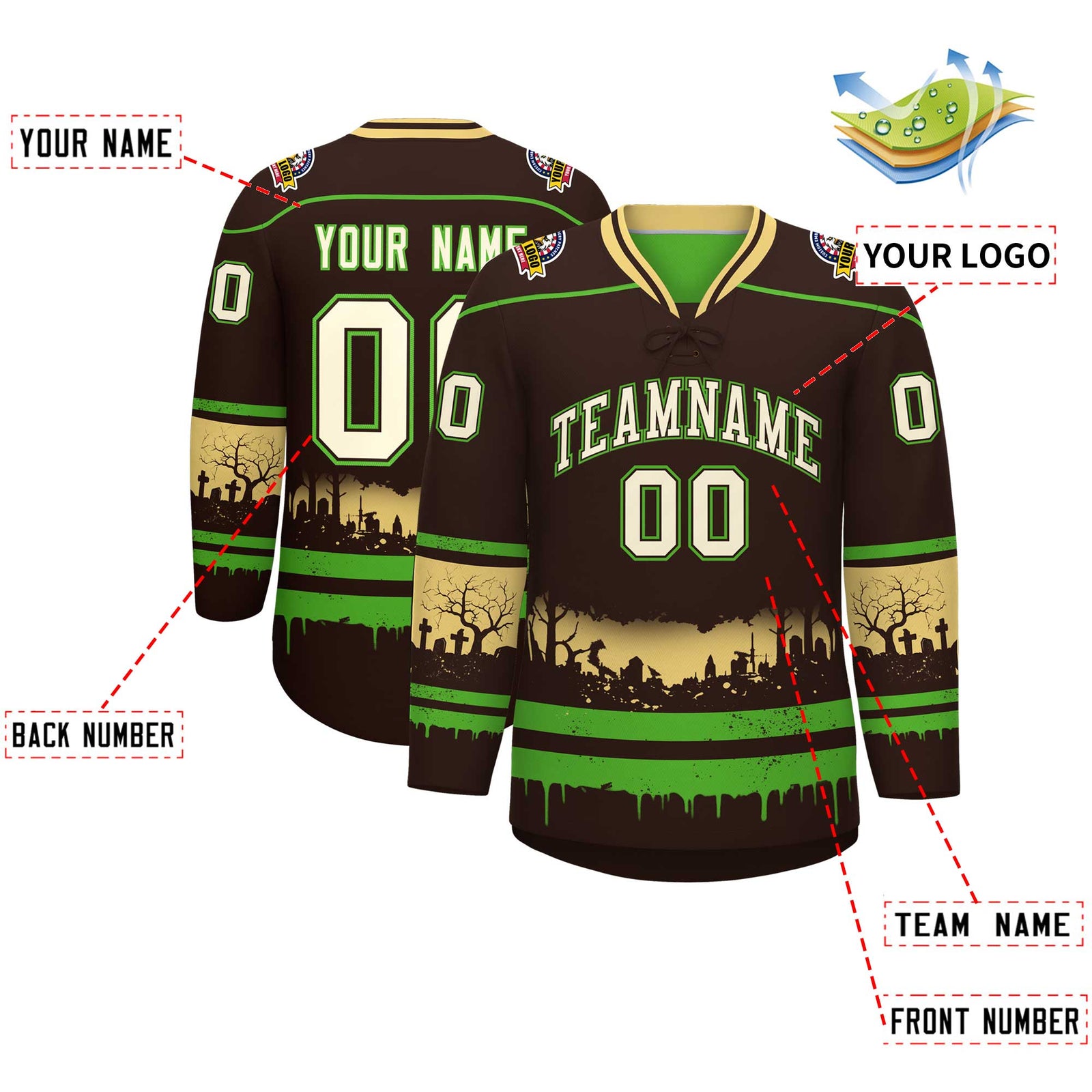Custom Brown Light Green Khaki Gradient Fashion Halloween Stretch Fabric Hockey Jersey| KXKSHOP