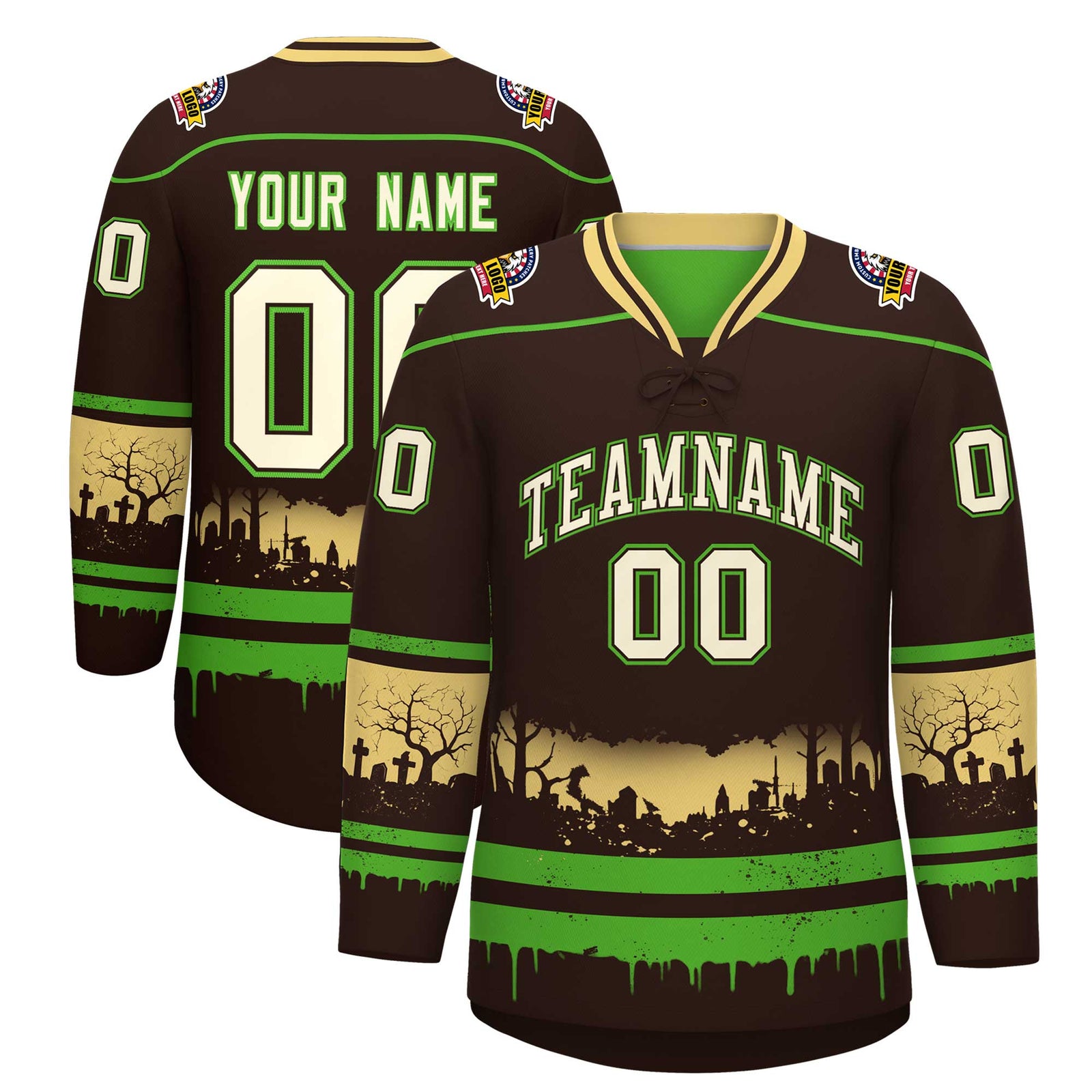 Custom Brown Light Green Khaki Gradient Fashion Halloween Stretch Fabric Hockey Jersey| KXKSHOP