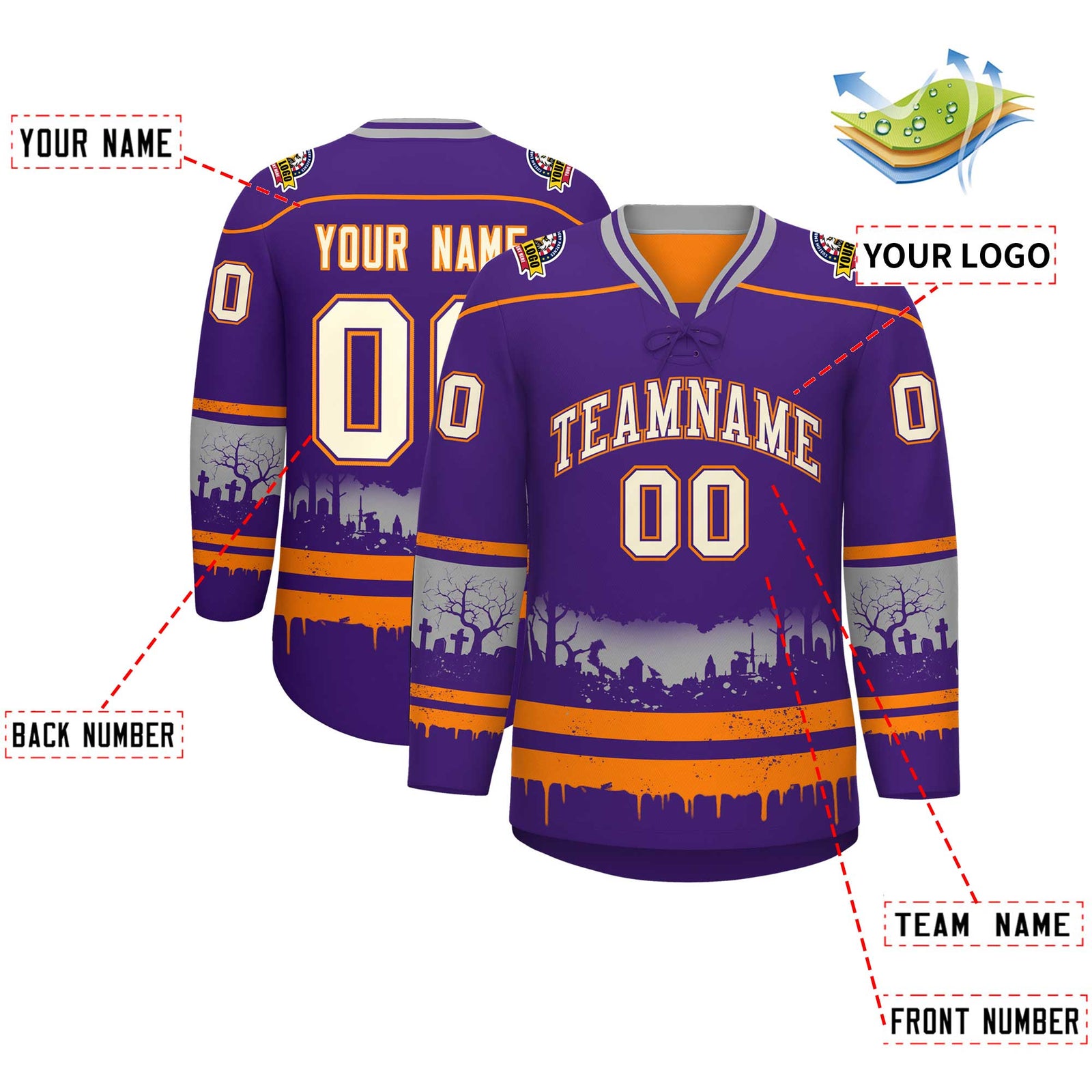Custom Purple Orange Gray Gradient Fashion Halloween Stretch Fabric Hockey Jersey| KXKSHOP