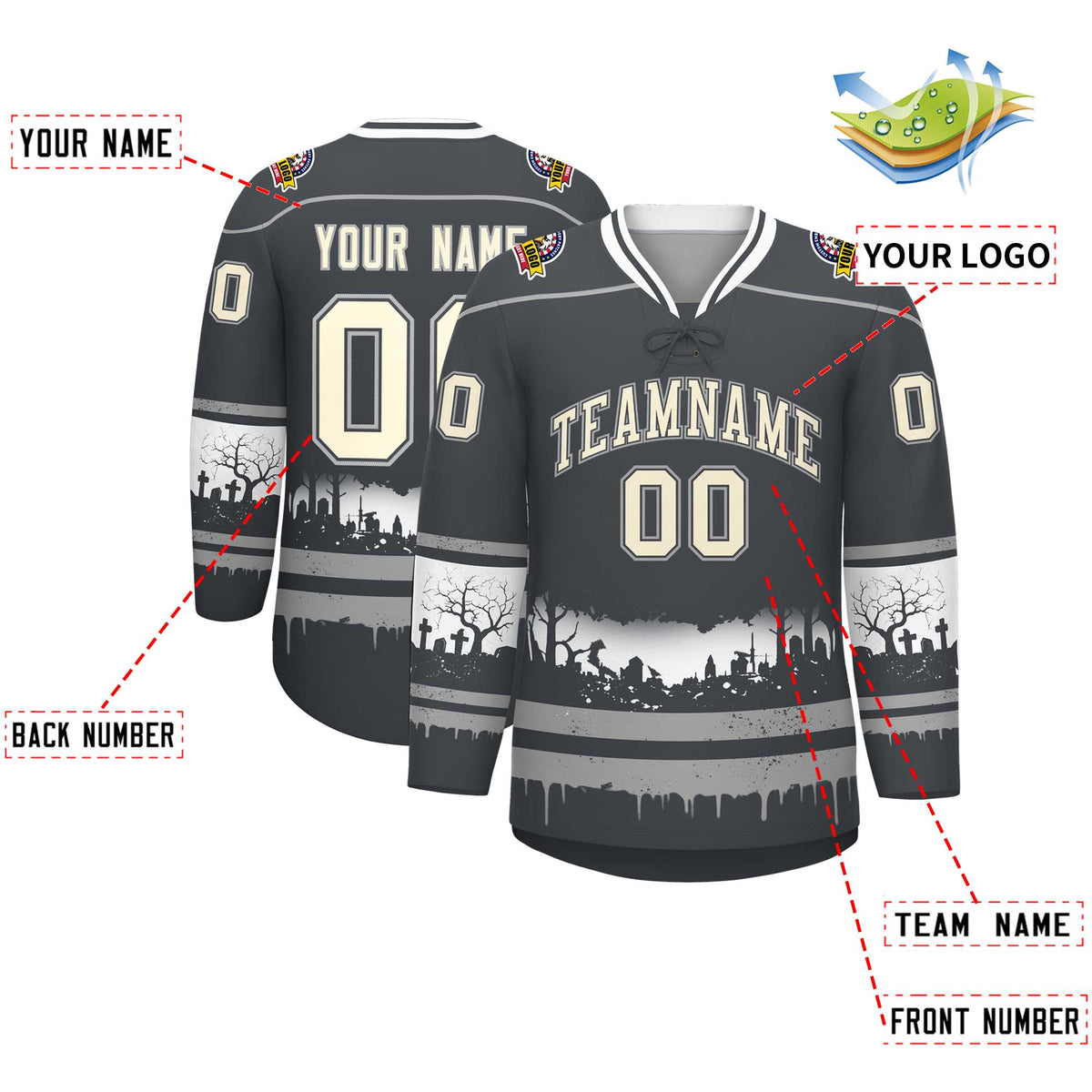 Custom Dark Gray Gray White Gradient Fashion Halloween Stretch Fabric Hockey Jersey| KXKSHOP