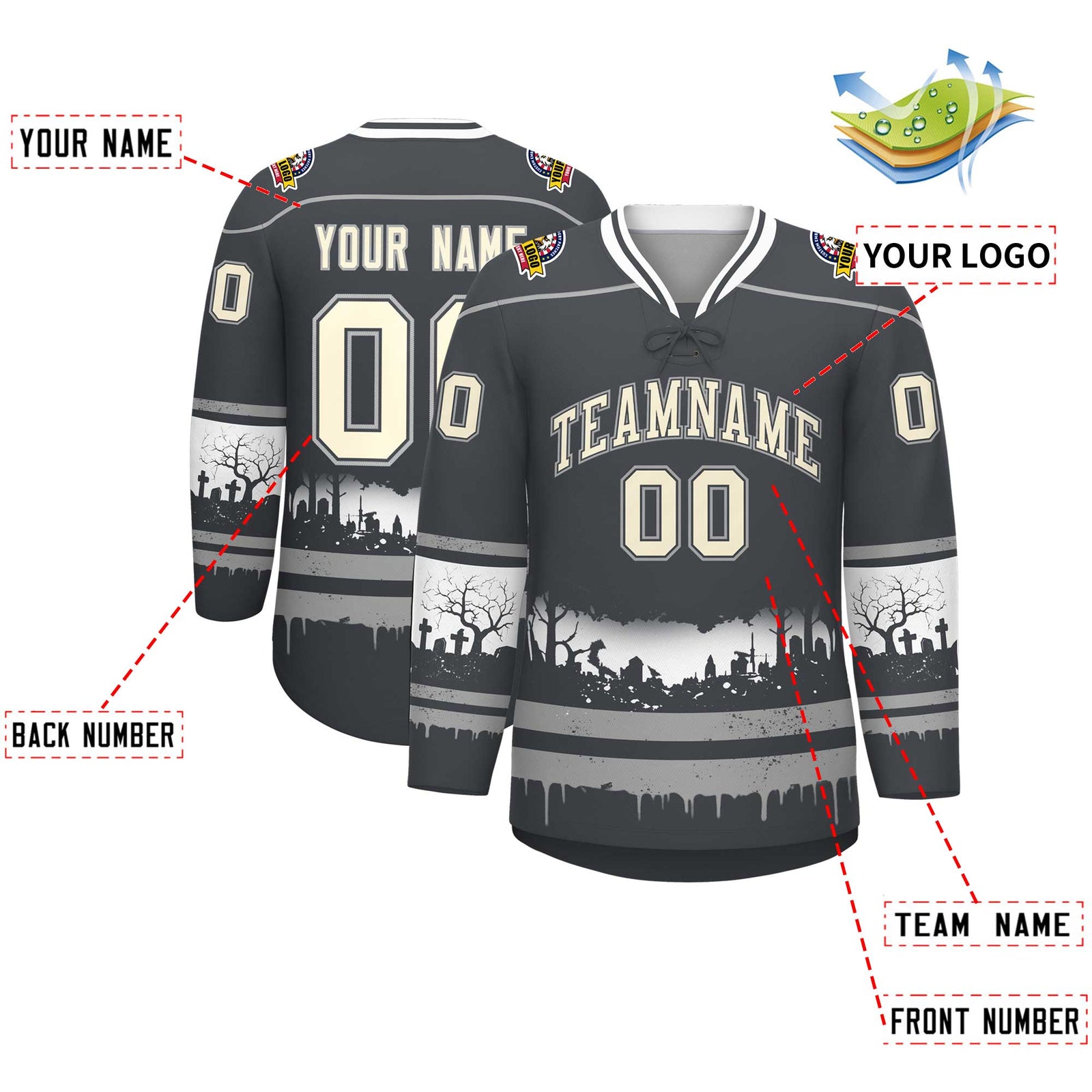 Custom Dark Gray Gray White Gradient Fashion Halloween Stretch Fabric Hockey Jersey| KXKSHOP