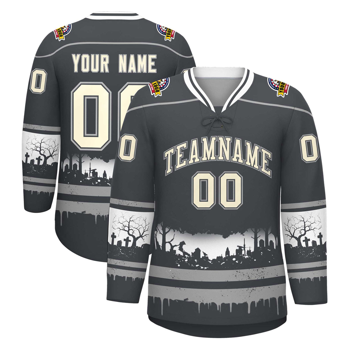 Custom Dark Gray Gray White Gradient Fashion Halloween Stretch Fabric Hockey Jersey| KXKSHOP