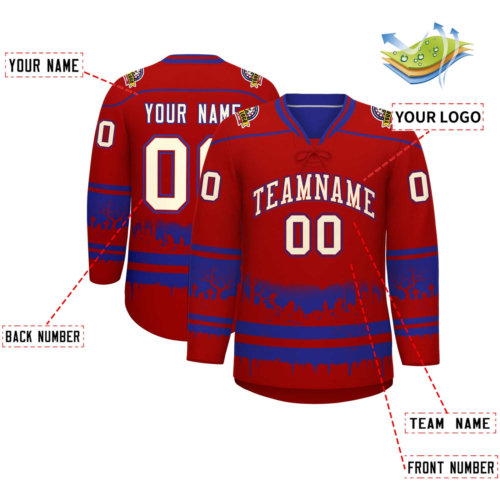 Custom Red Royal Cream Gradient Fashion Halloween Stretch Fabric Hockey Jersey| KXKSHOP