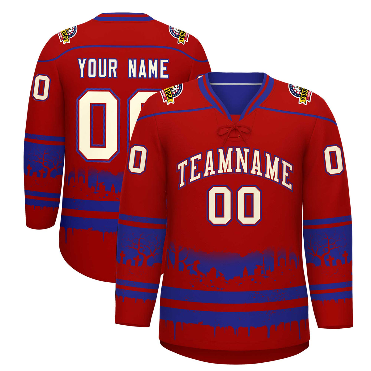 Custom Red Royal Cream Gradient Fashion Halloween Stretch Fabric Hockey Jersey| KXKSHOP