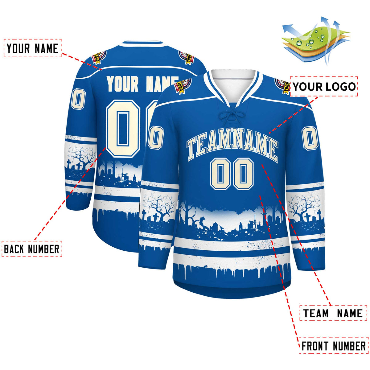 Custom Royal White Cream Gradient Fashion Halloween Stretch Fabric Hockey Jersey| KXKSHOP