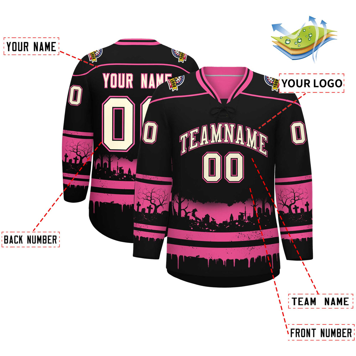 Custom Black Pink Cream Gradient Fashion Halloween Stretch Fabric Hockey Jersey| KXKSHOP
