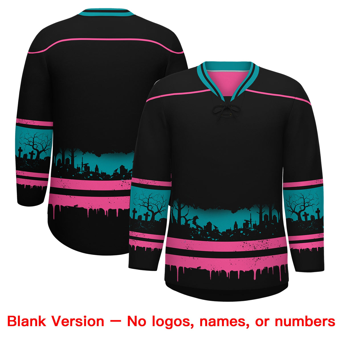 Custom Black Pink Teal Gradient Fashion Halloween Stretch Fabric Hockey Jersey| KXKSHOP