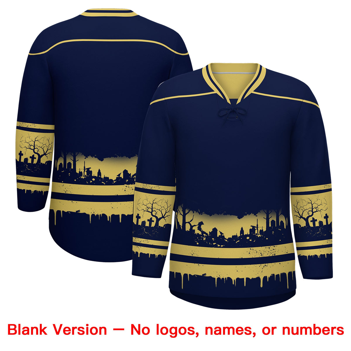 Custom Navy Old Gold Cream Gradient Fashion Halloween Stretch Fabric Hockey Jersey| KXKSHOP