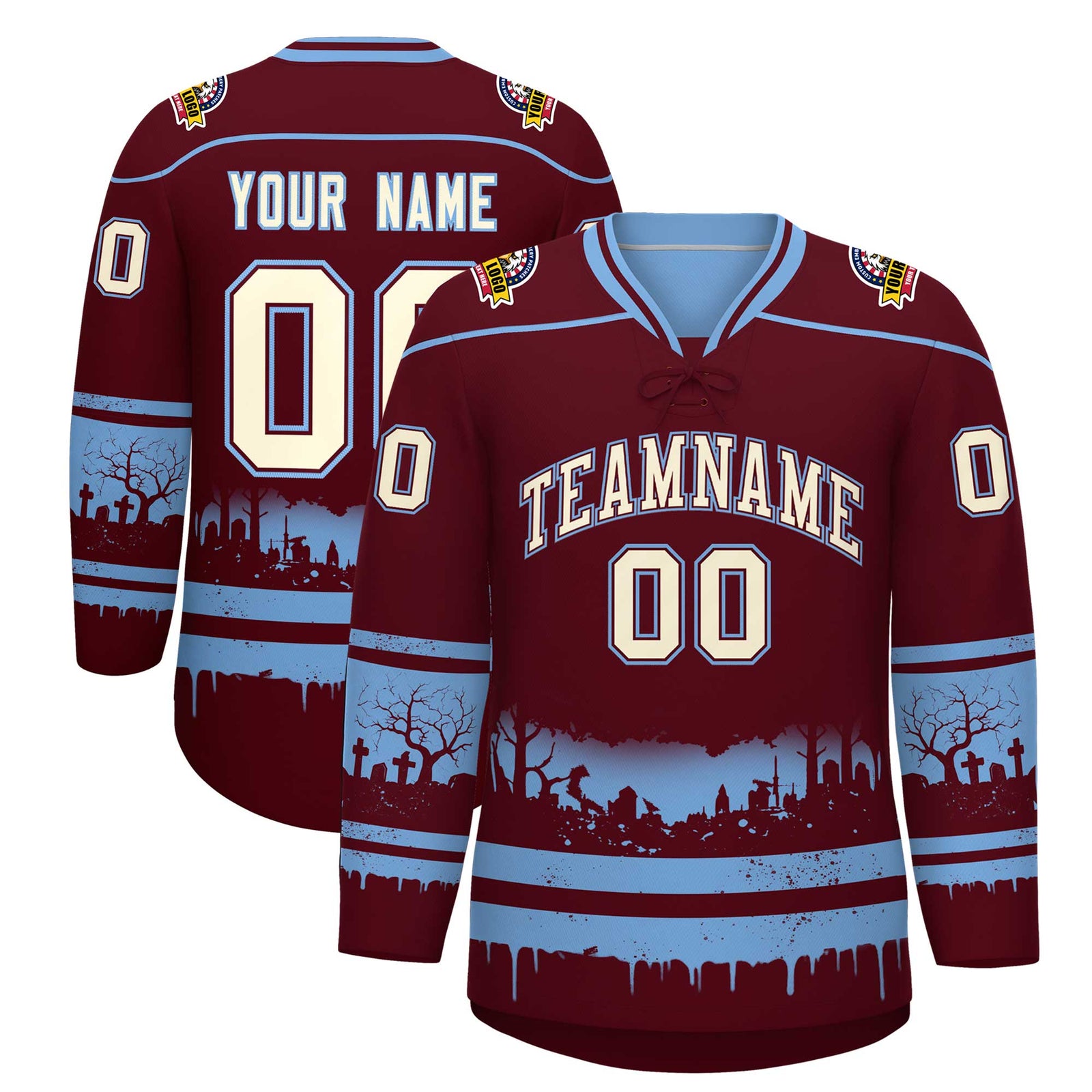 Custom Powder Blue Cream Gradient Fashion Halloween Stretch Fabric Hockey Jersey| KXKSHOP