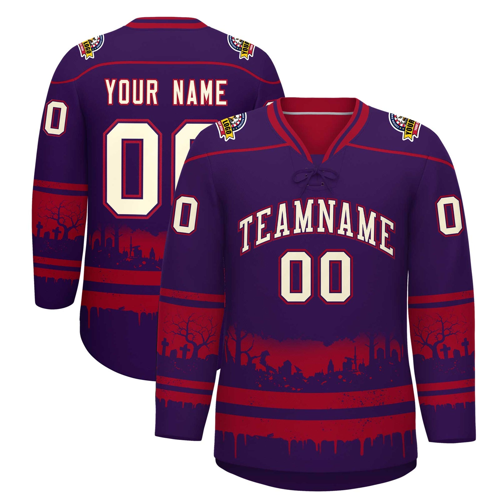 Custom Cardinal Cream Gradient Fashion Halloween Stretch Fabric Hockey Jersey| KXKSHOP