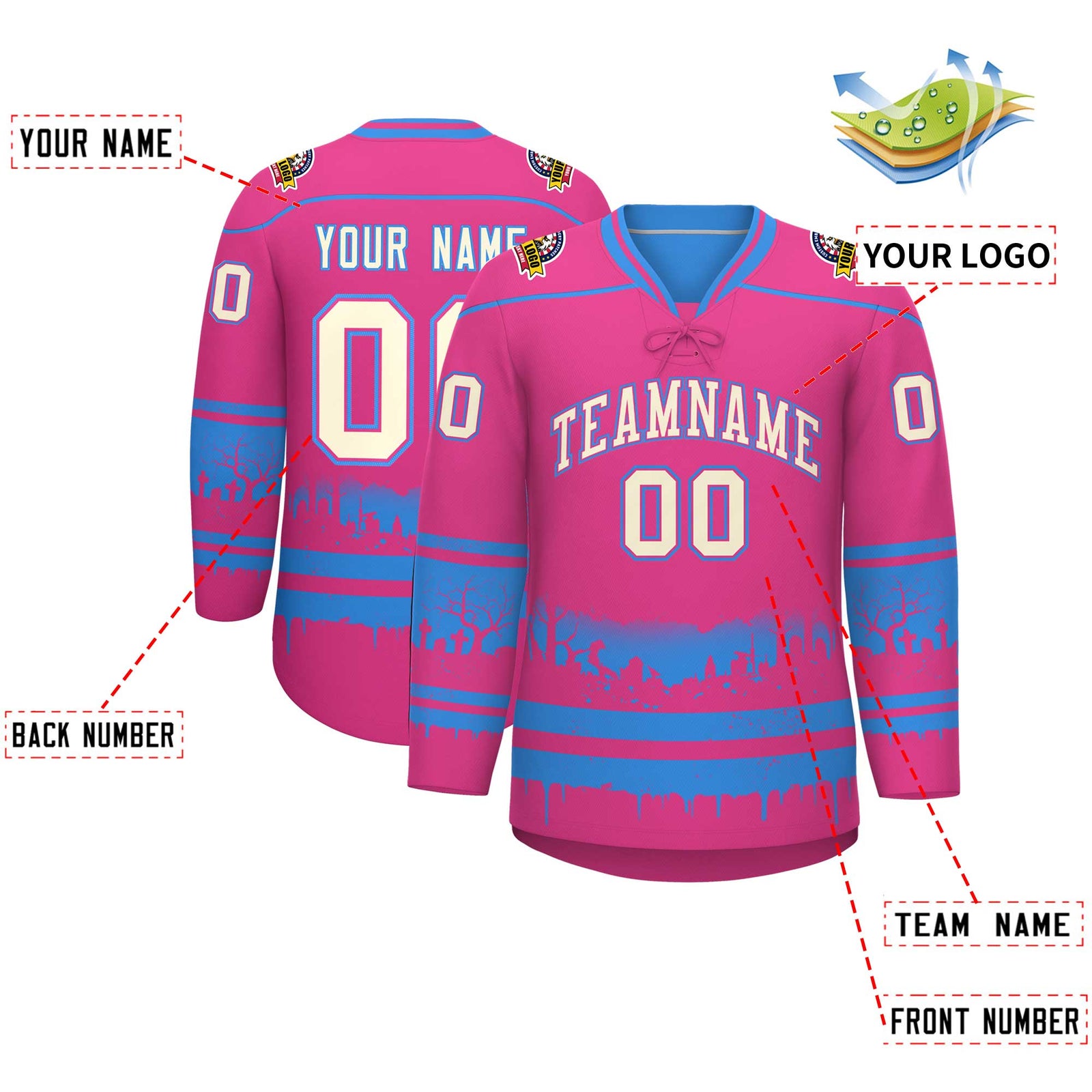 Custom Rose Red Cream Gradient Fashion Halloween Stretch Fabric Hockey Jersey| KXKSHOP