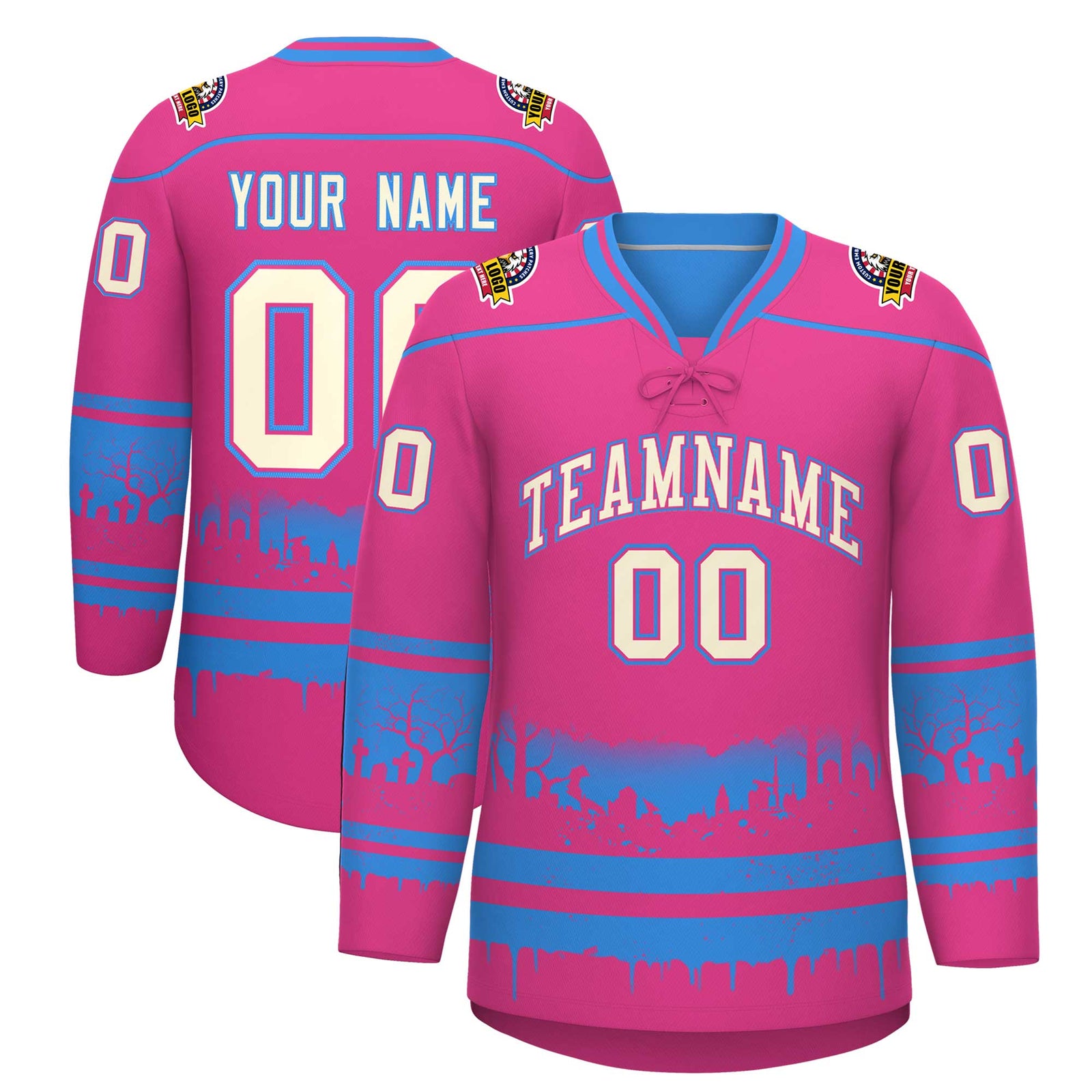 Custom Rose Red Cream Gradient Fashion Halloween Stretch Fabric Hockey Jersey| KXKSHOP