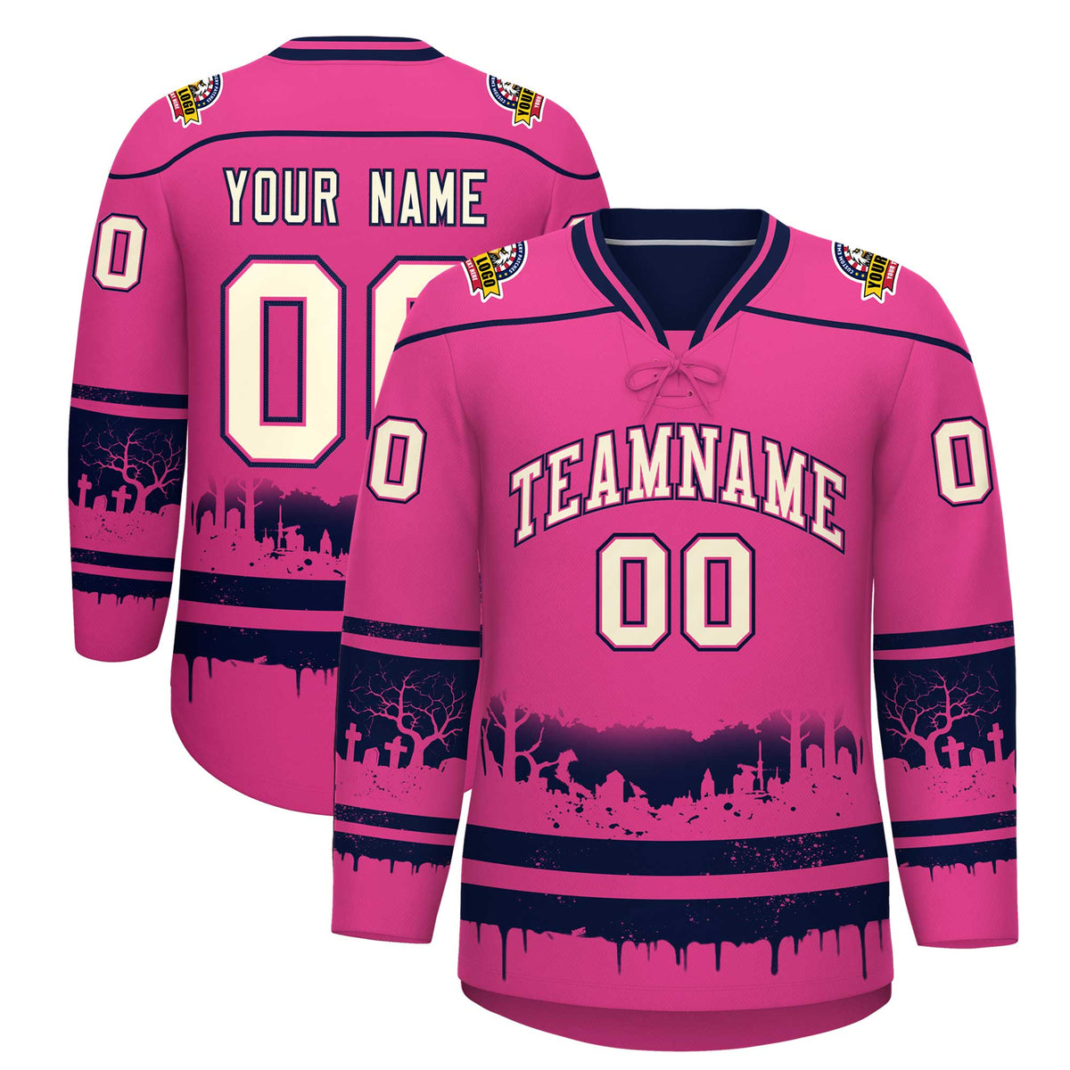 Custom Rose Red Navy Cream Gradient Fashion Halloween Stretch Fabric Hockey Jersey| KXKSHOP