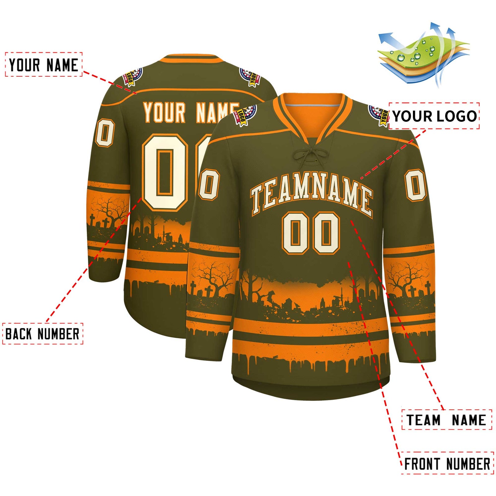 Custom Olive Orange Cream Gradient Fashion Halloween Stretch Fabric Hockey Jersey| KXKSHOP