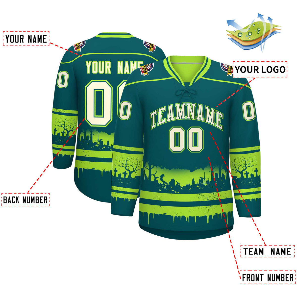 Custom Neon Green Cream Gradient Fashion Halloween Stretch Fabric Hockey Jersey| KXKSHOP