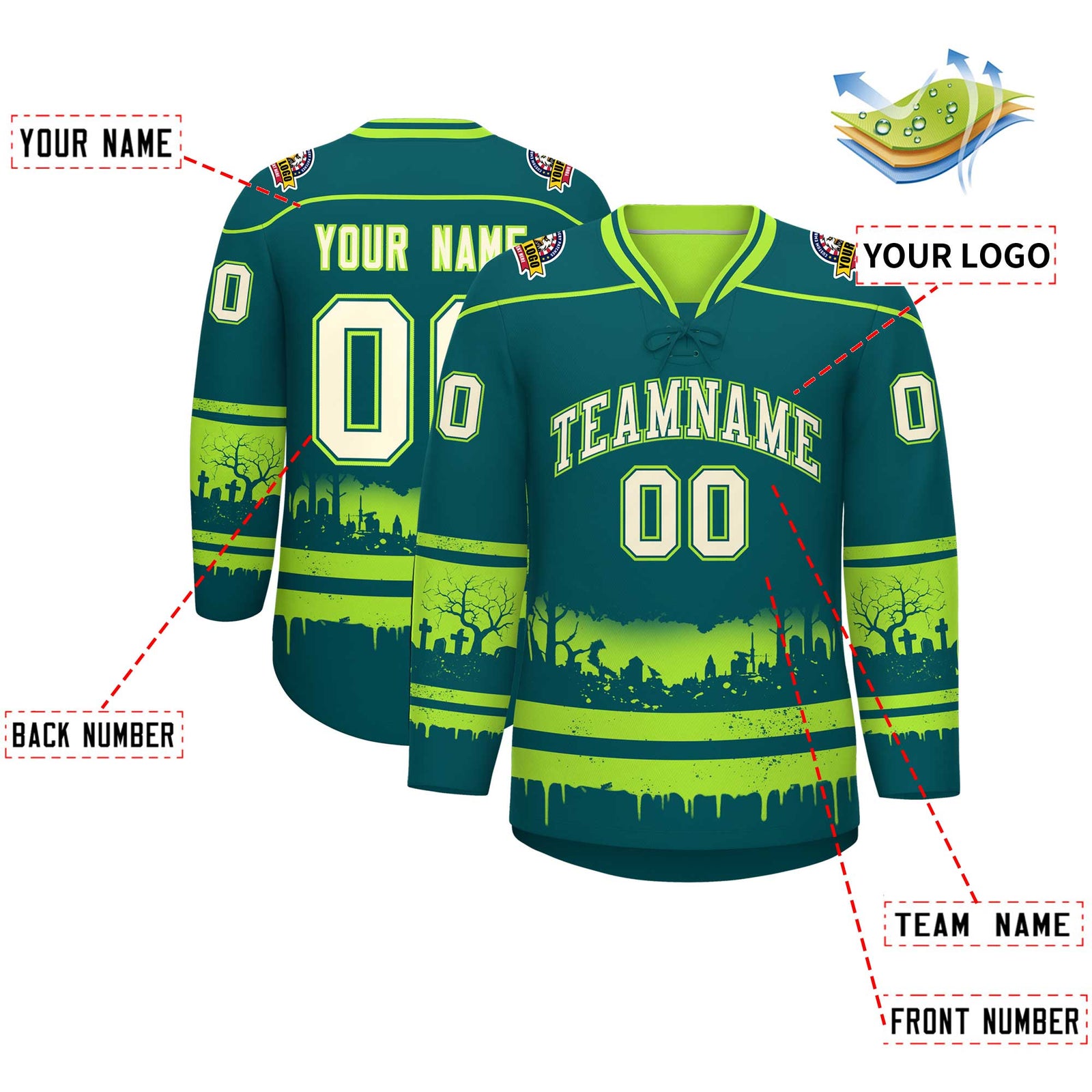Custom Neon Green Cream Gradient Fashion Halloween Stretch Fabric Hockey Jersey| KXKSHOP