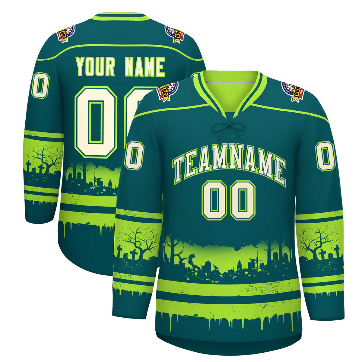 Custom Neon Green Cream Gradient Fashion Halloween Stretch Fabric Hockey Jersey| KXKSHOP