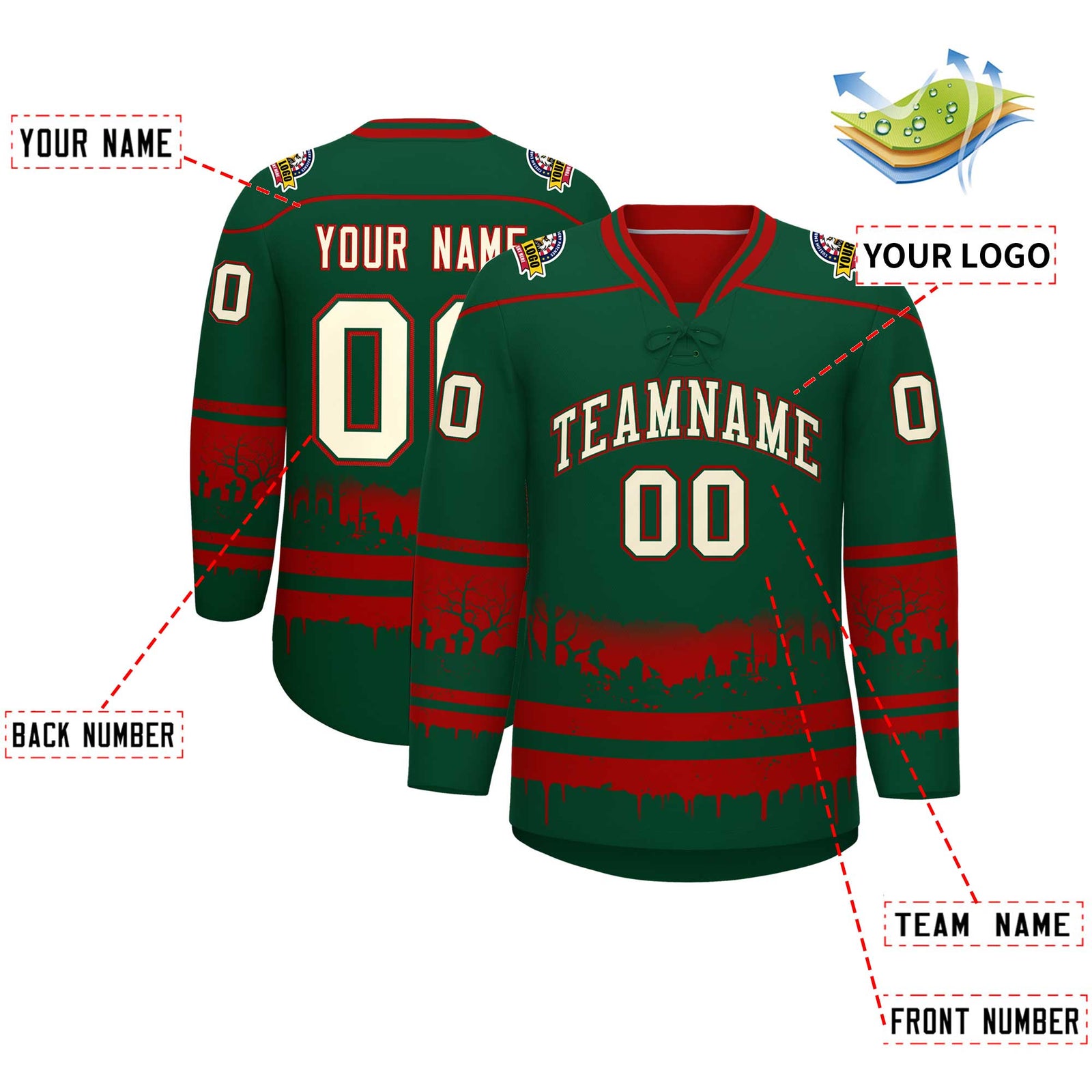 Custom Red Cream Gradient Fashion Halloween Stretch Fabric Hockey Jersey| KXKSHOP