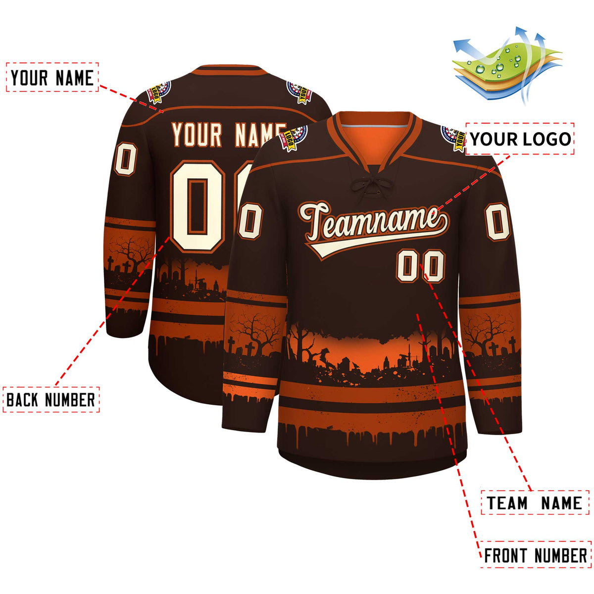 Custom Brown Dark Orange Cream Gradient Fashion Halloween Stretch Fabric Hockey Jersey| KXKSHOP