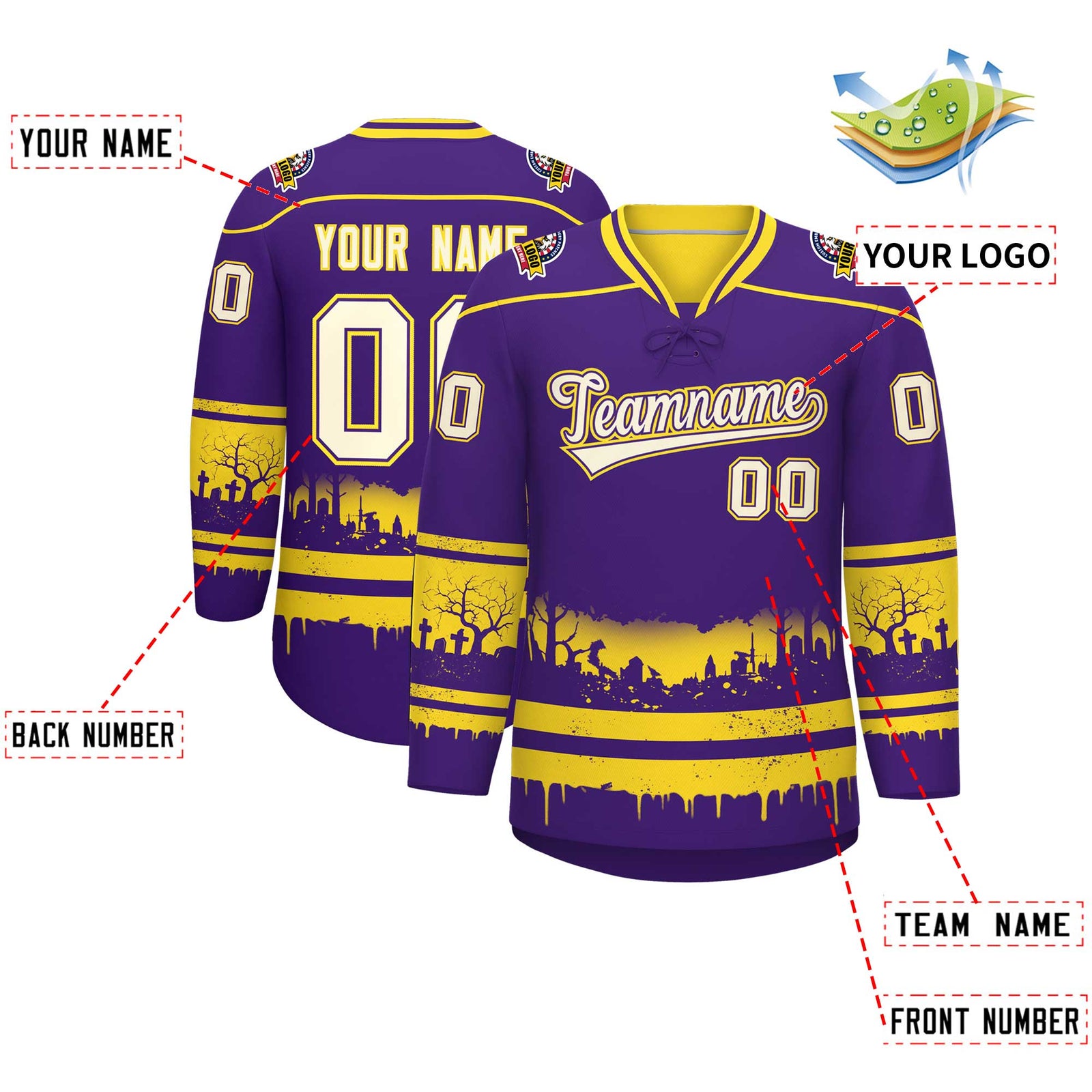 Custom Purple Gold Cream Gradient Fashion Halloween Stretch Fabric Hockey Jersey| KXKSHOP
