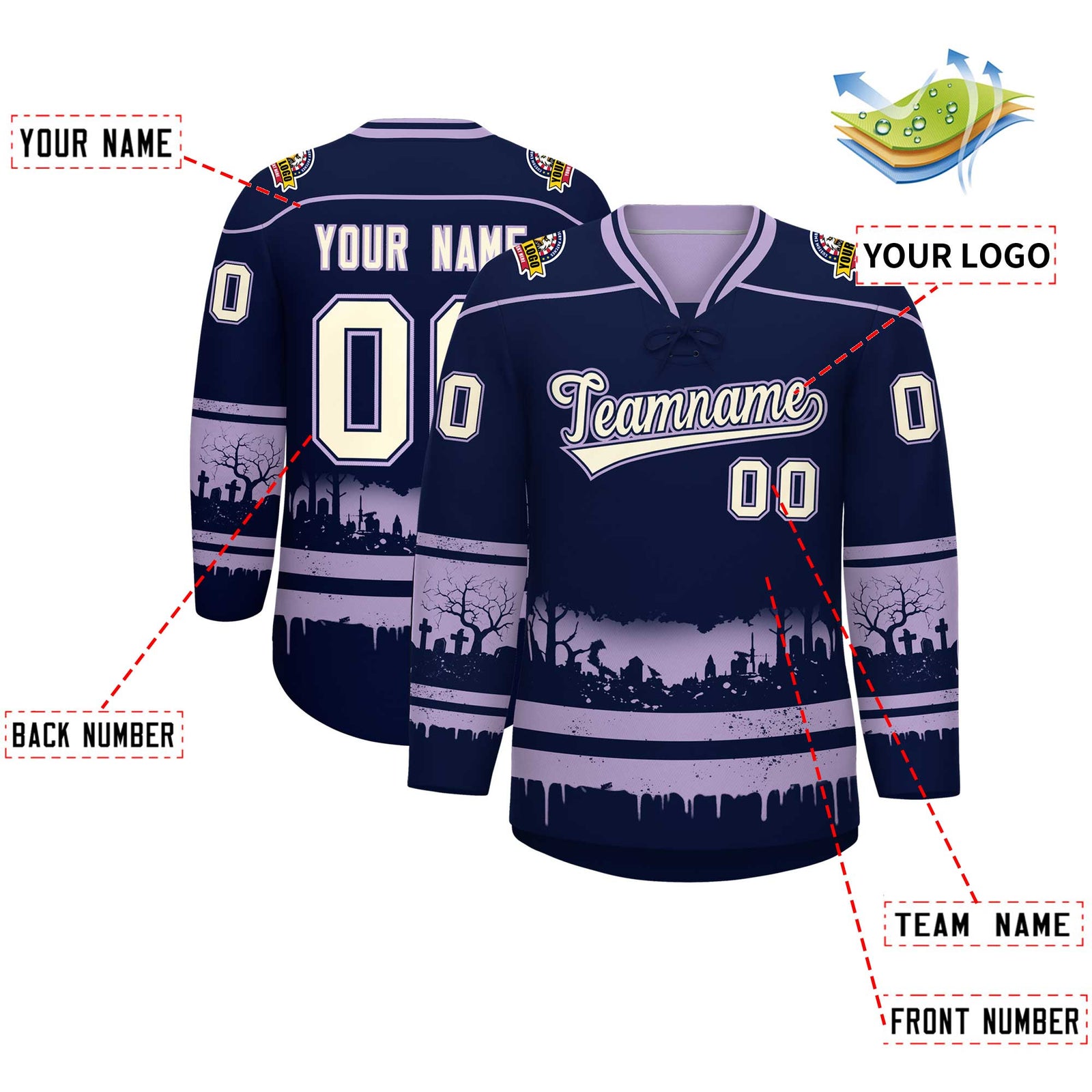 Custom Navy Light Purple Cream Gradient Fashion Halloween Stretch Fabric Hockey Jersey| KXKSHOP