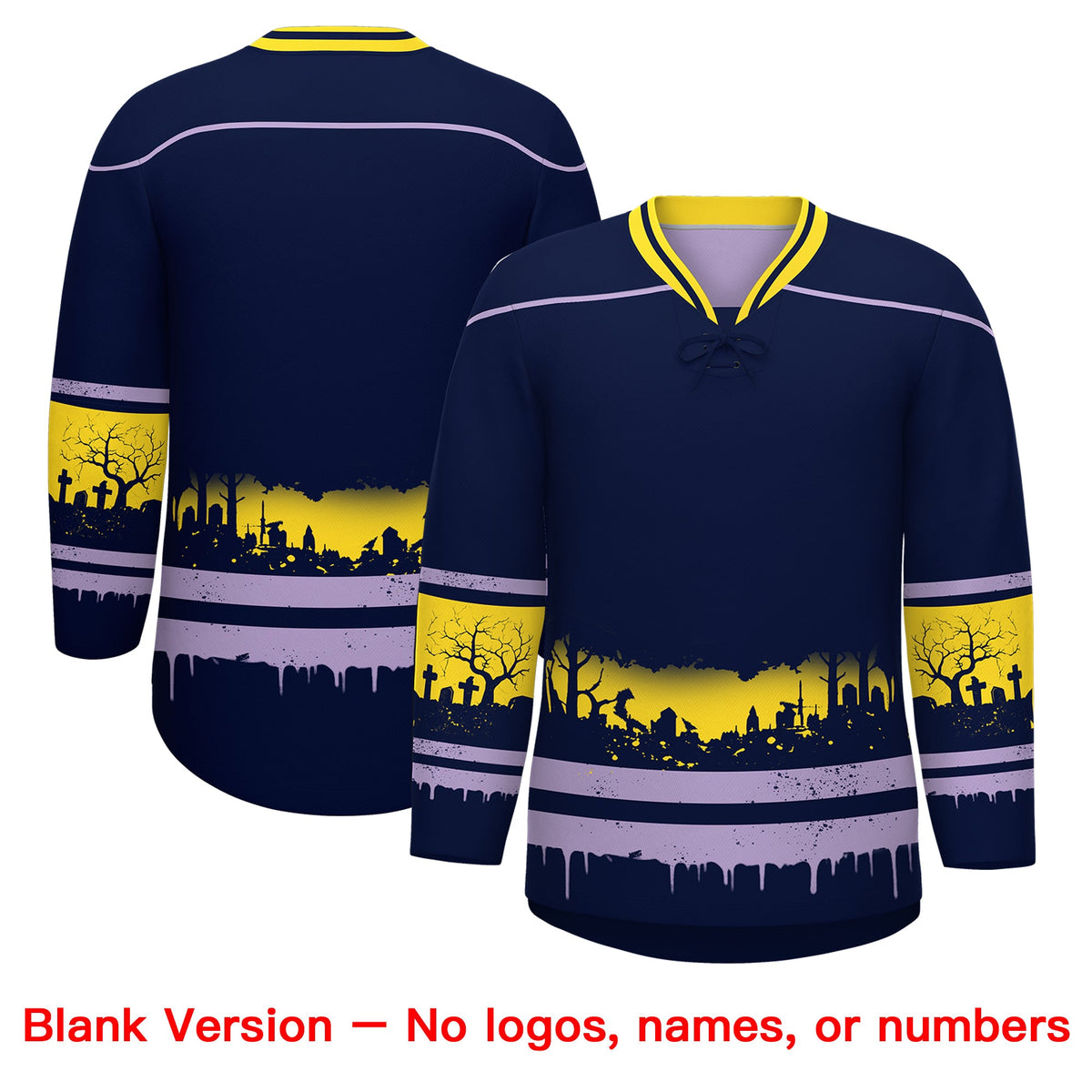 Custom Navy Light Purple Gold Gradient Fashion Halloween Stretch Fabric Hockey Jersey| KXKSHOP