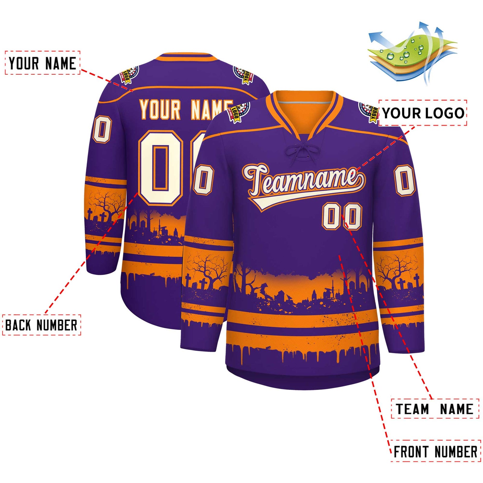Custom Purple Orange Cream Gradient Fashion Halloween Stretch Fabric Hockey Jersey| KXKSHOP