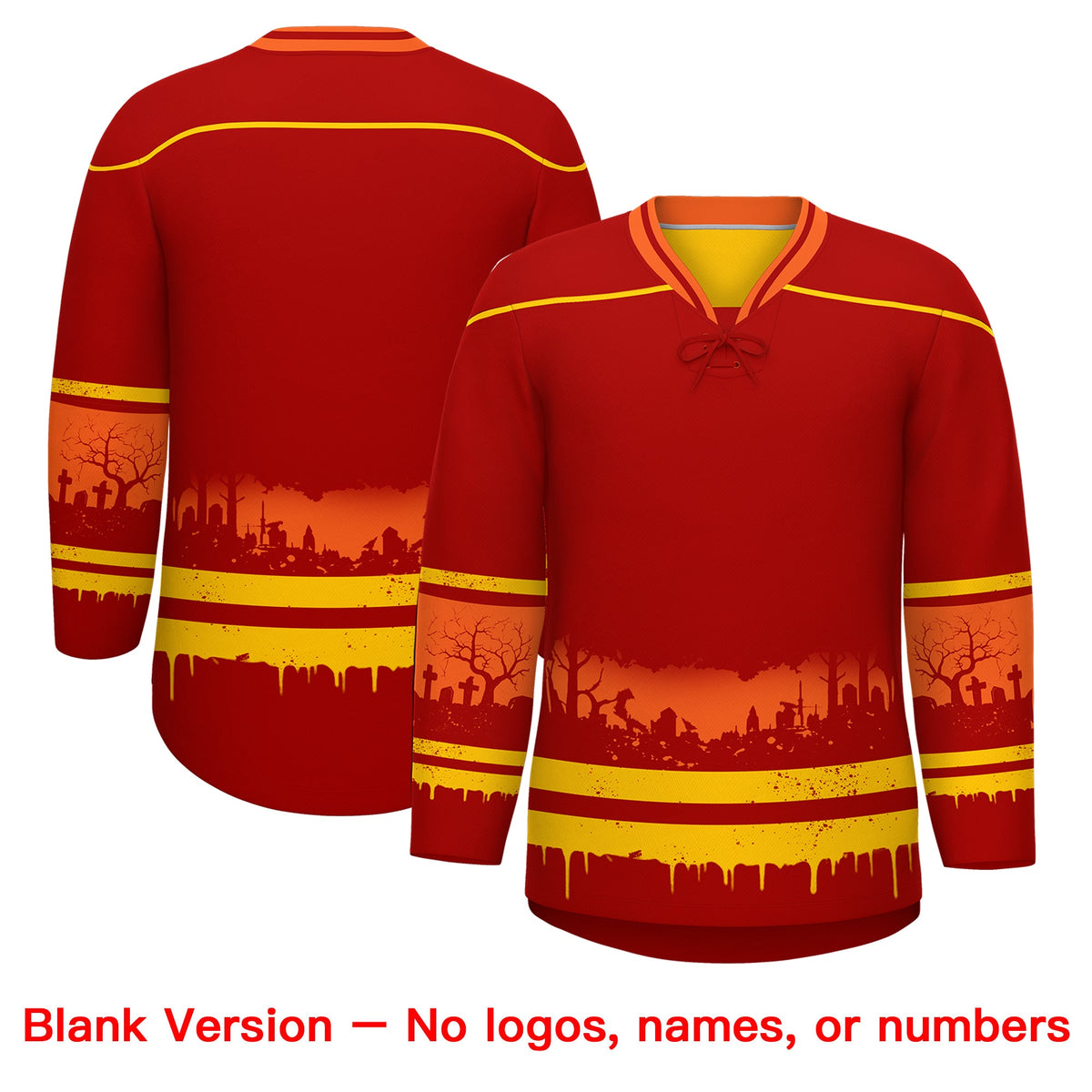 Custom Red Gold Orange Gradient Fashion Halloween Stretch Fabric Hockey Jersey| KXKSHOP