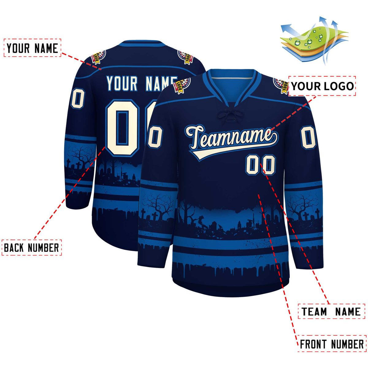 Custom Navy Royal Cream Gradient Fashion Halloween Stretch Fabric Hockey Jersey| KXKSHOP