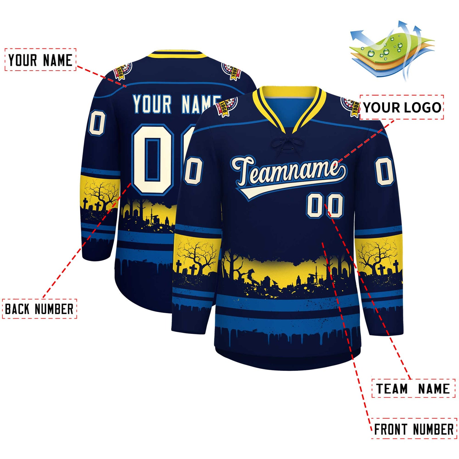 Custom Navy Royal Gold Gradient Fashion Halloween Stretch Fabric Hockey Jersey| KXKSHOP