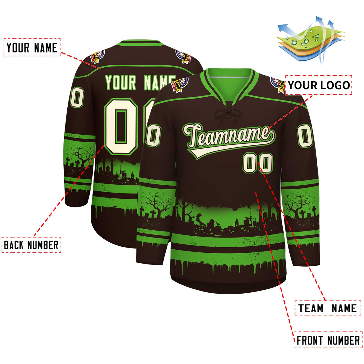 Custom Brown Light Green Cream Gradient Fashion Halloween Stretch Fabric Hockey Jersey| KXKSHOP