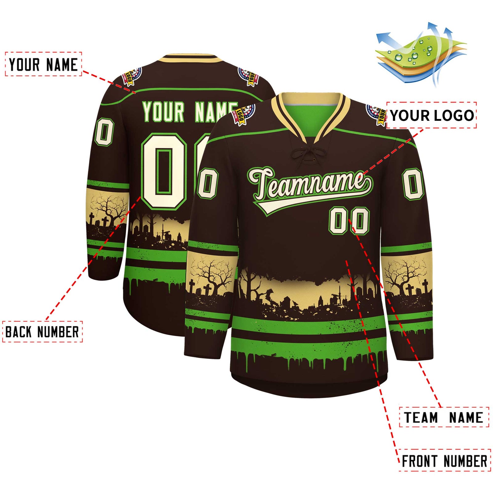 Custom Brown Light Green Khaki Gradient Fashion Halloween Stretch Fabric Hockey Jersey| KXKSHOP