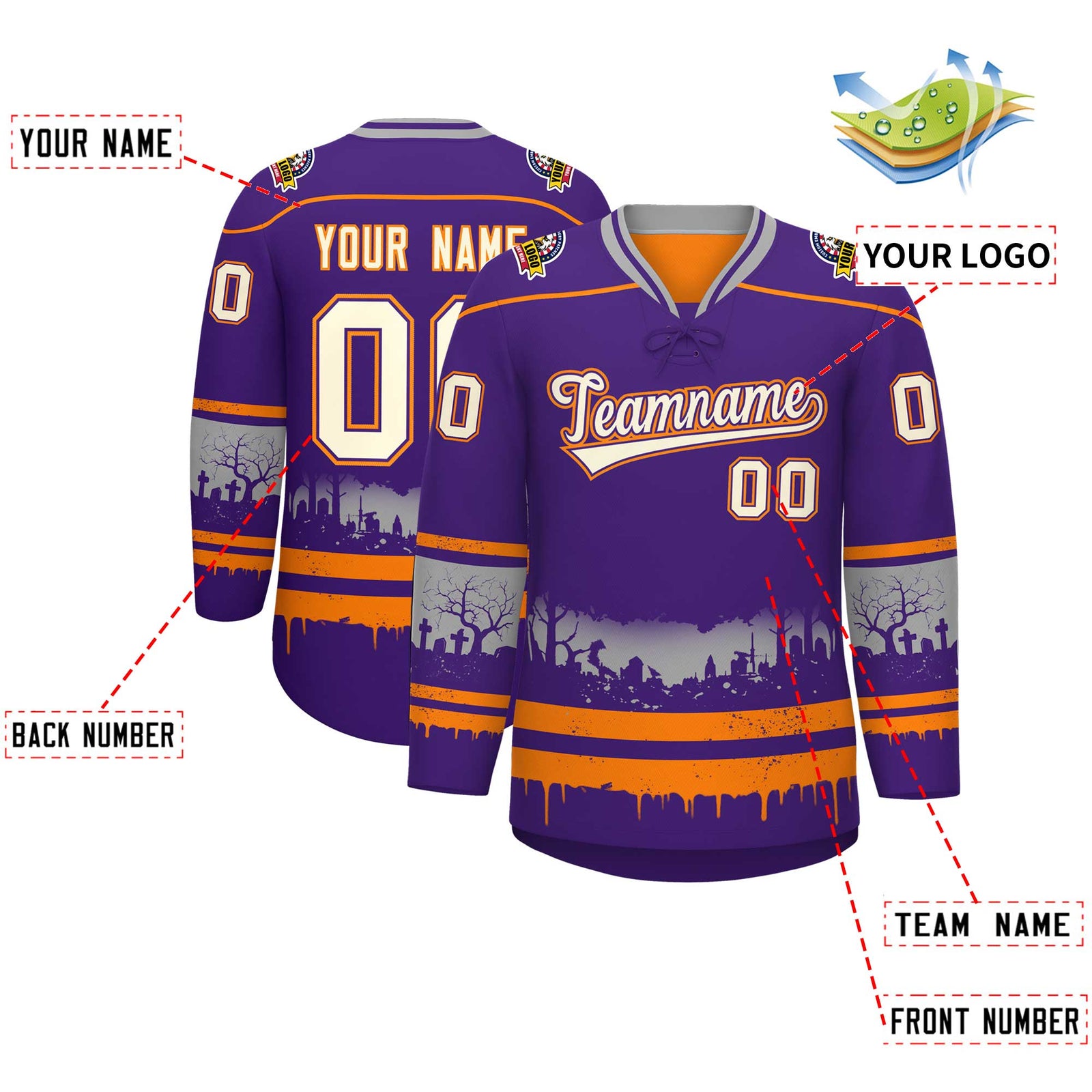 Custom Purple Orange Gray Gradient Fashion Halloween Stretch Fabric Hockey Jersey| KXKSHOP