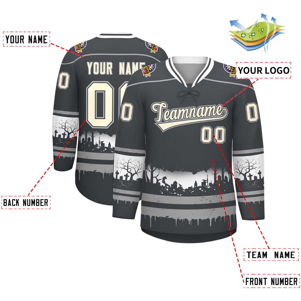 Custom Dark Gray Gray White Gradient Fashion Halloween Stretch Fabric Hockey Jersey| KXKSHOP