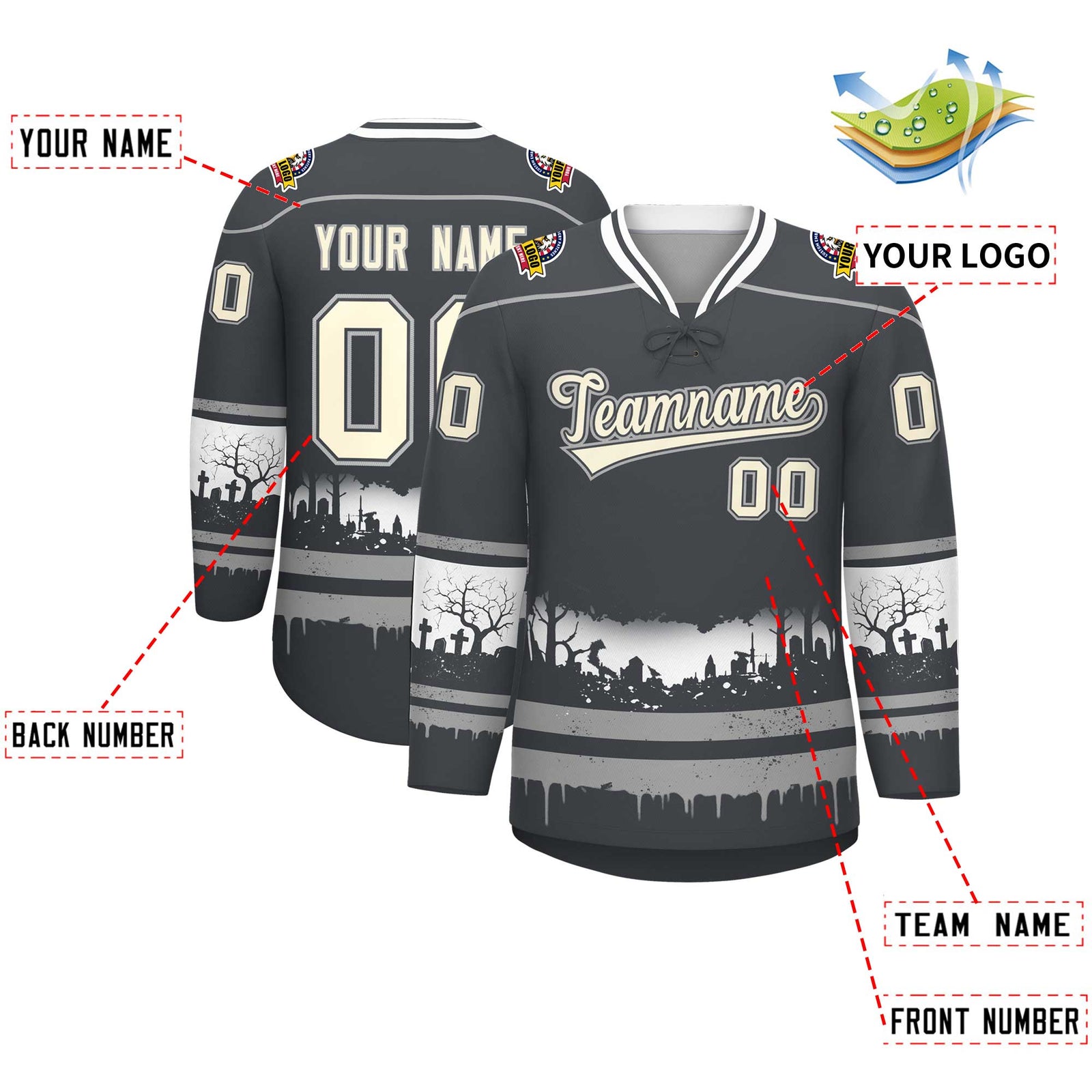 Custom Dark Gray Gray White Gradient Fashion Halloween Stretch Fabric Hockey Jersey| KXKSHOP