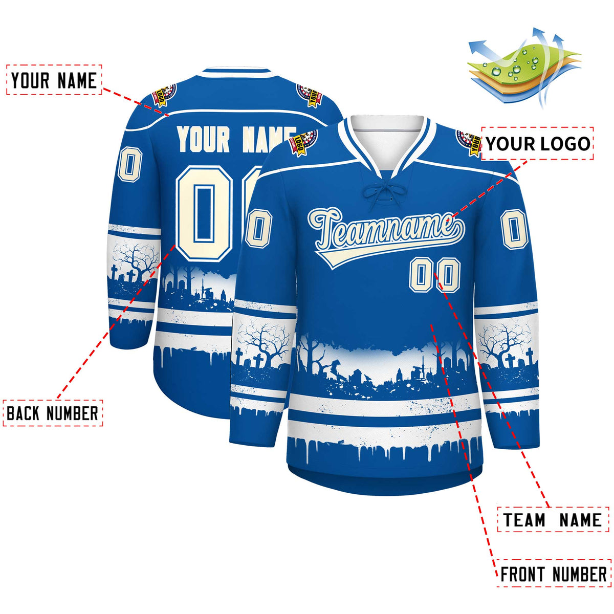 Custom Royal White Cream Gradient Fashion Halloween Stretch Fabric Hockey Jersey| KXKSHOP