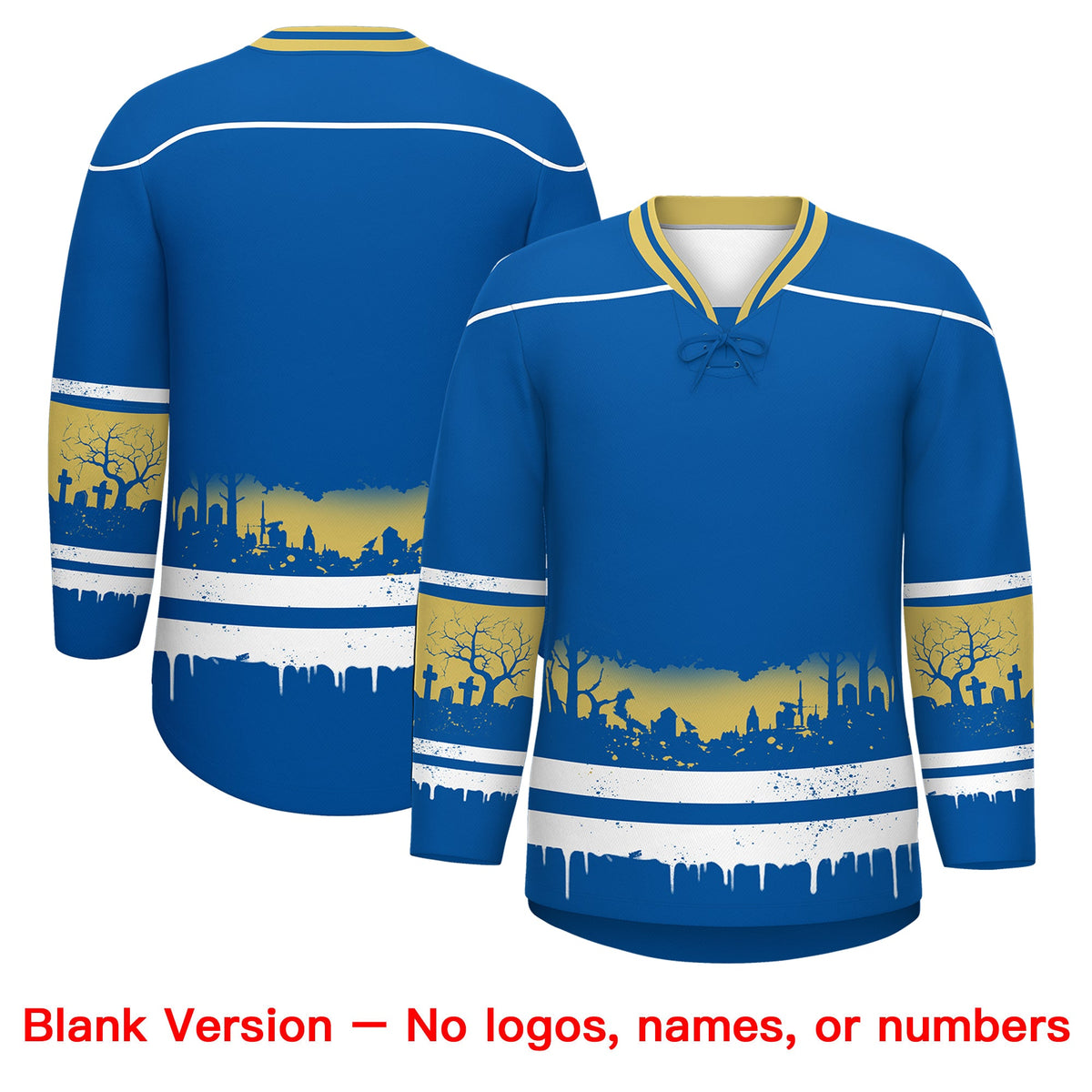 Custom Royal White Old Gold Gradient Fashion Halloween Stretch Fabric Hockey Jersey| KXKSHOP