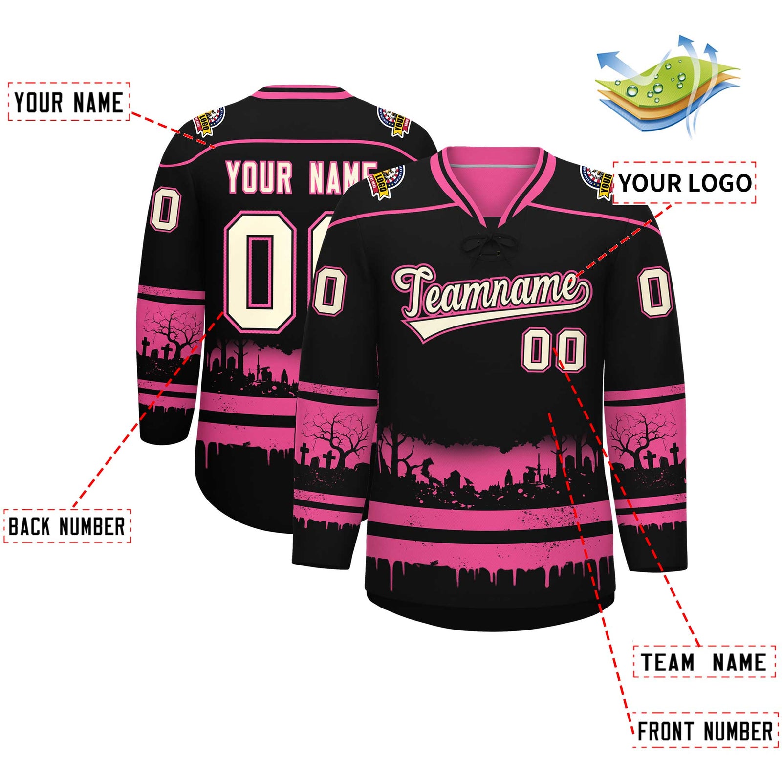 Custom Black Pink Cream Gradient Fashion Halloween Stretch Fabric Hockey Jersey| KXKSHOP