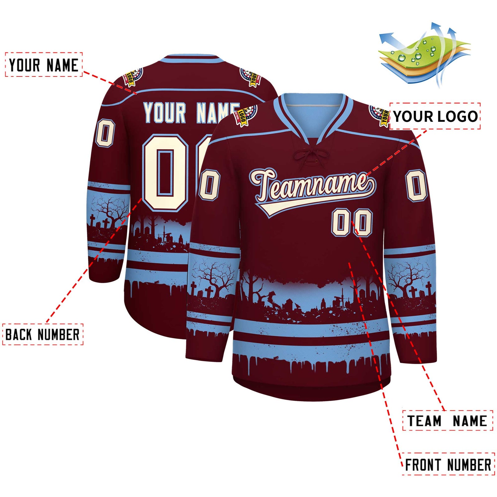 Custom Powder Blue Cream Gradient Fashion Halloween Stretch Fabric Hockey Jersey| KXKSHOP
