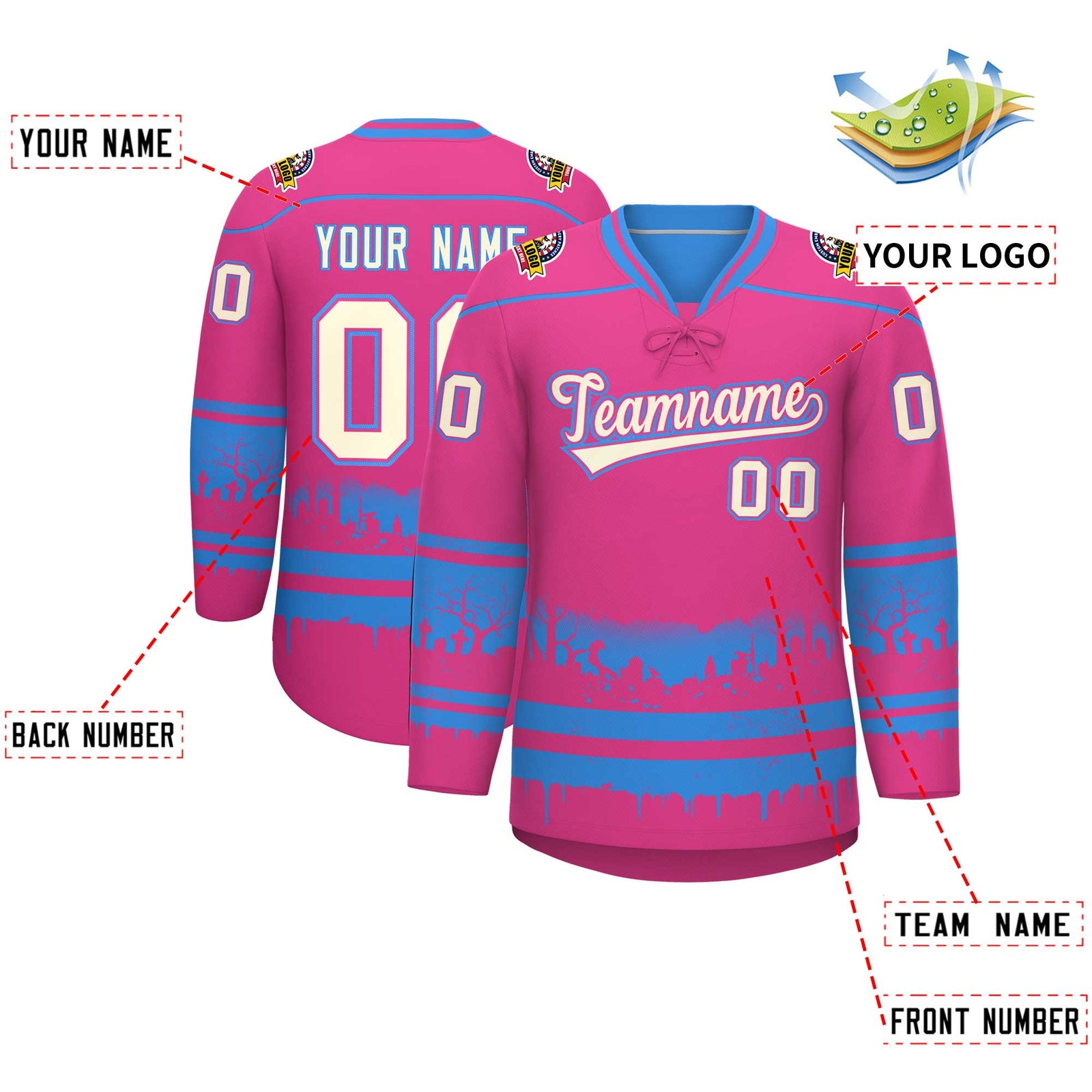 Custom Rose Red Cream Gradient Fashion Halloween Stretch Fabric Hockey Jersey| KXKSHOP
