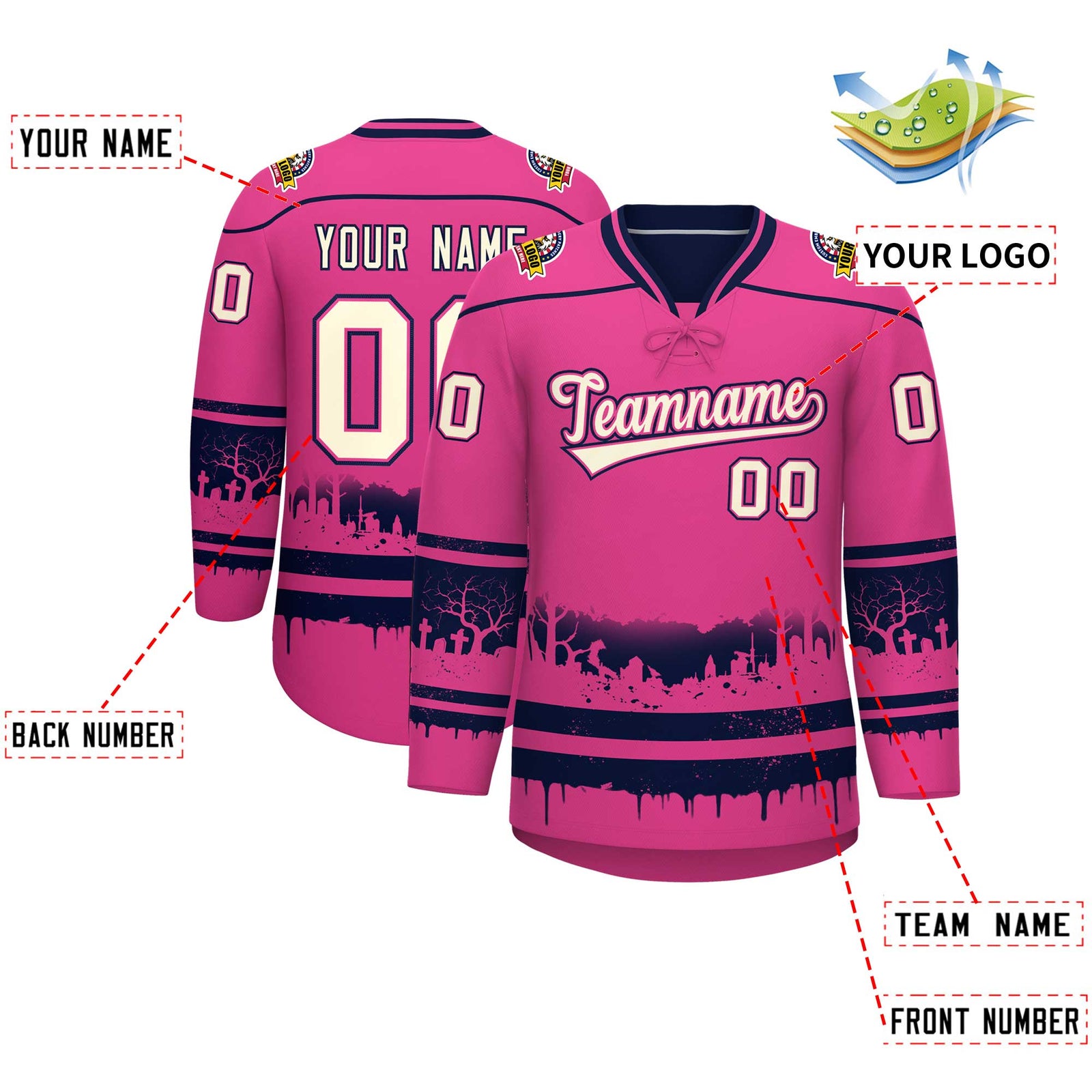 Custom Rose Red Navy Cream Gradient Fashion Halloween Stretch Fabric Hockey Jersey| KXKSHOP